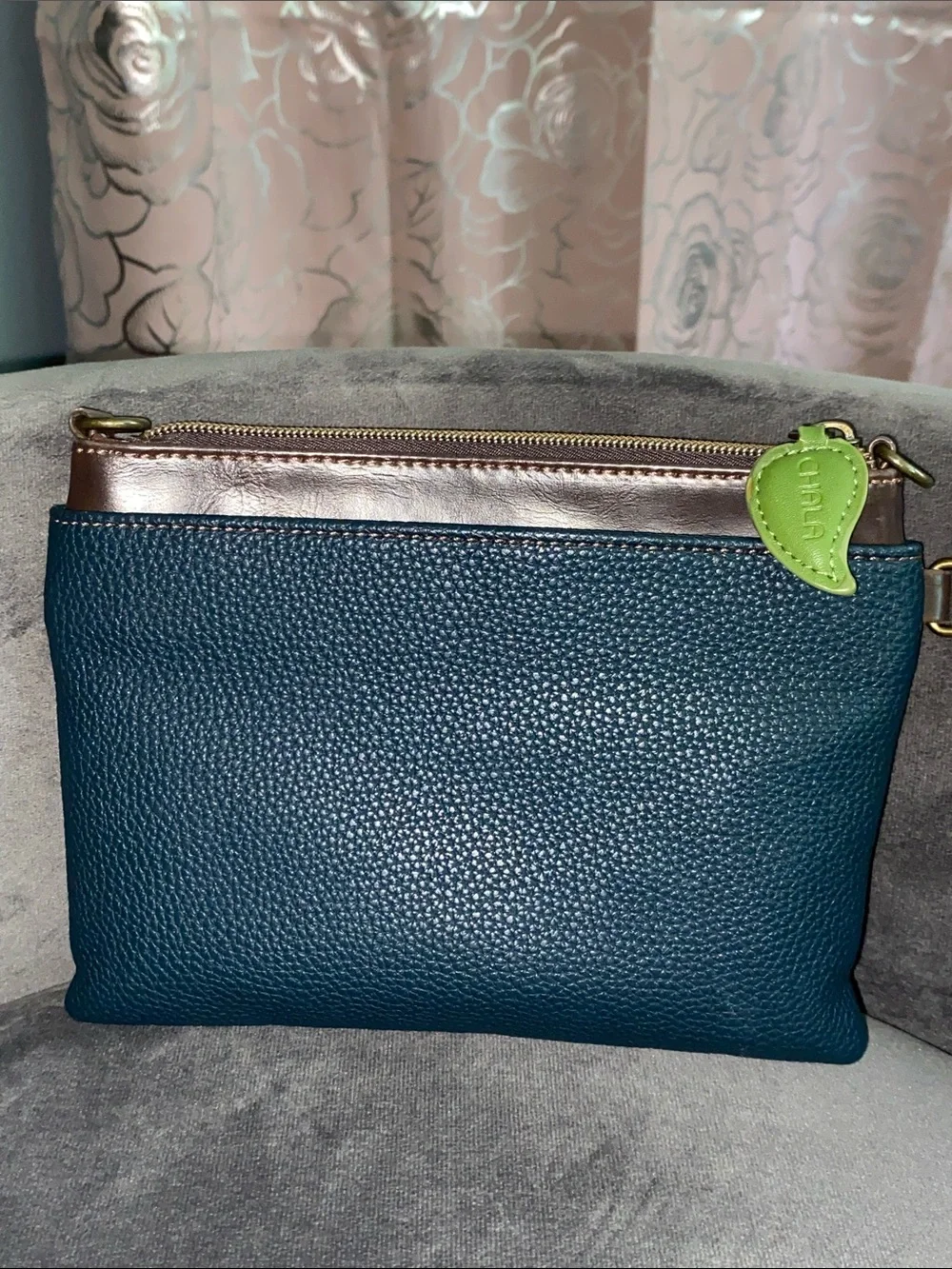 Chala Sunflower Mini Crossbody Clutch Wallet Faux Leather Blue No Straps
